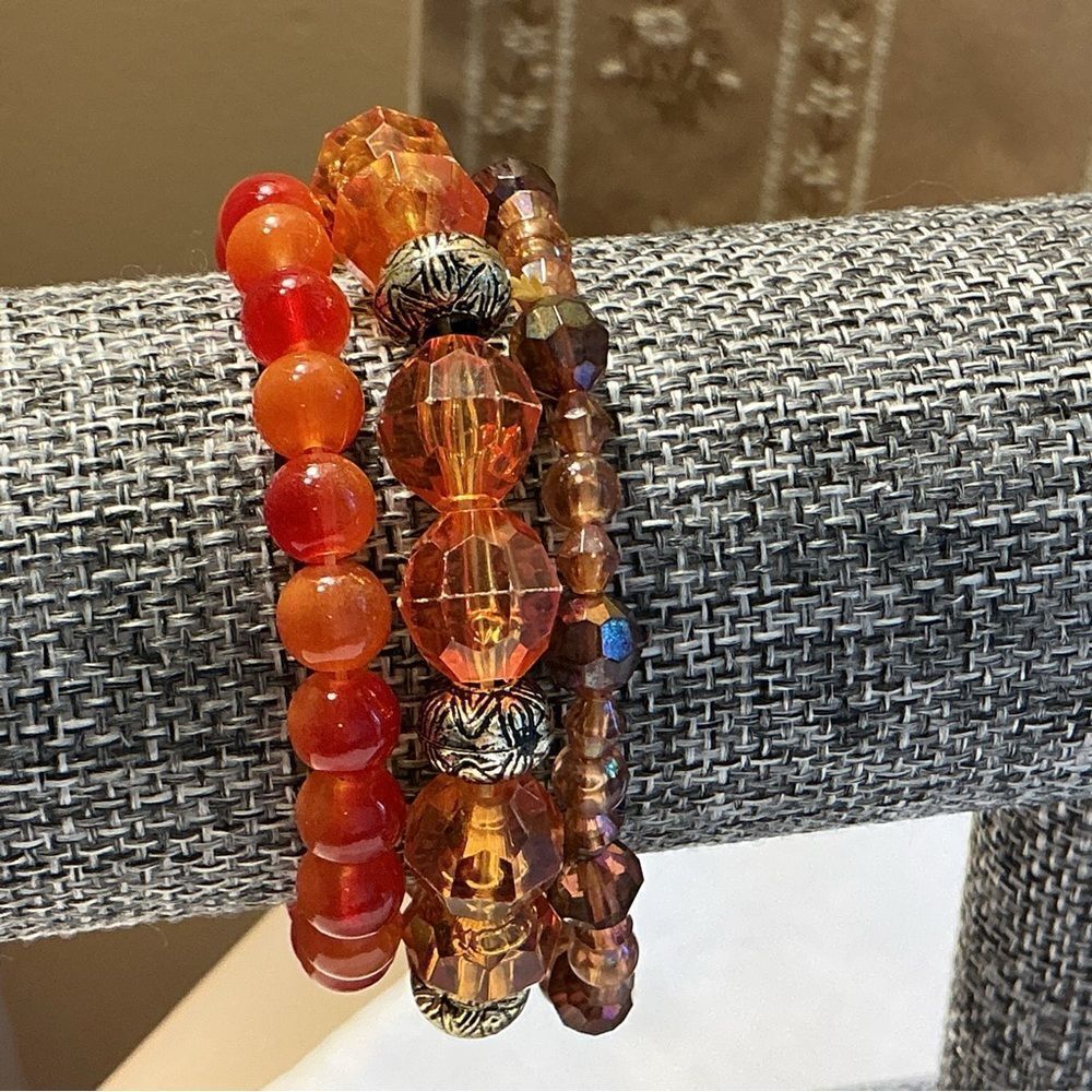 Orange,, Browns and Amber Colored Beaded Bracelet Sets